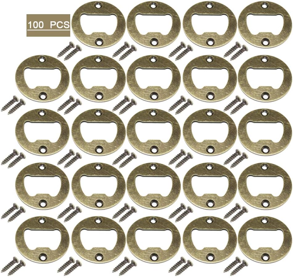 100 Set Bottle Opener Insert Stainless Steel Round DIY Bottle Opener Hardware Kit Hardware Parts Supply with Screws
