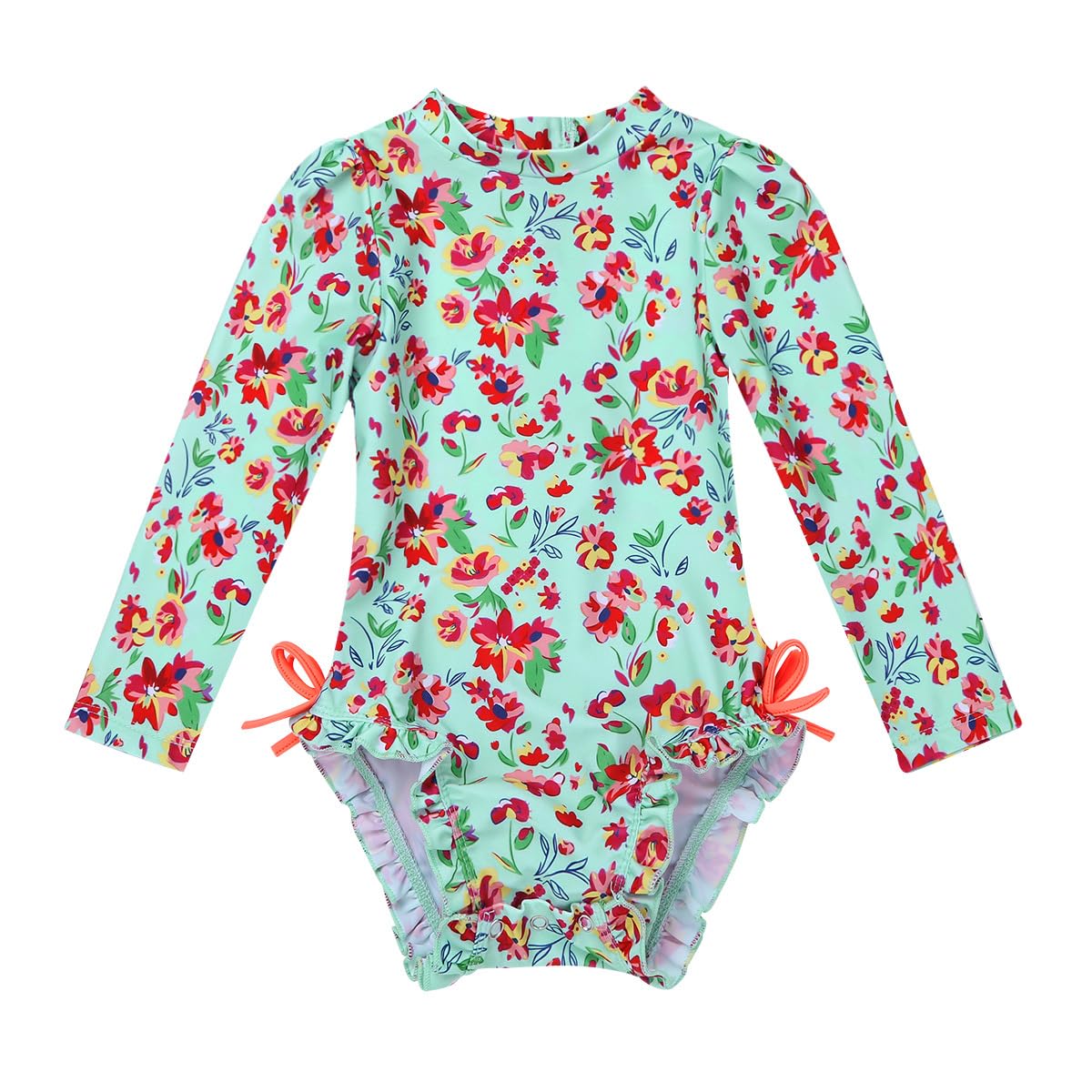 IEFIEL Traje de Baño Una Pieza Manga Larga Anti UV para Bebé Niña 0-24 Meses Bañador con Volantes Protección Solar Ropa de Natación Swimsuit