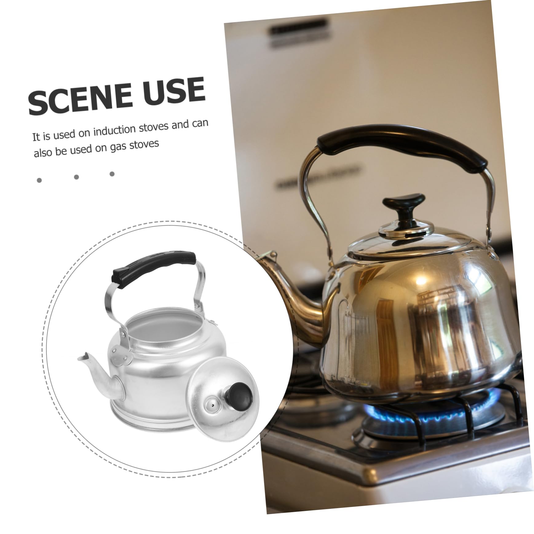 Bouilloire en Aluminium 4l Argenté, Usage sur Cuisinière à Gaz