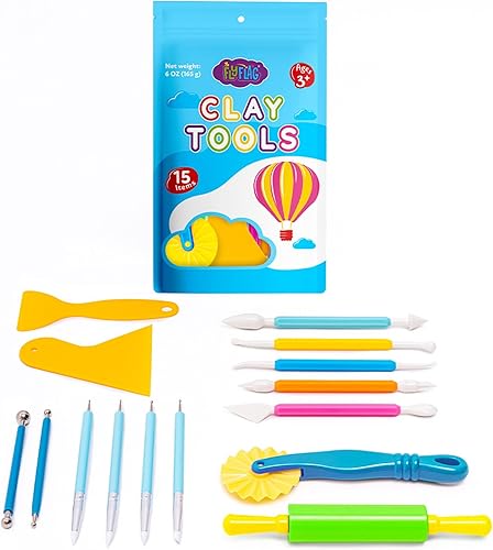 FlyFlag - Kit de herramientas de arcilla seca al aire, 20 unidades, incluye lápiz de bola, bolígrafos de goma, rodillo, raspadores de plástico y