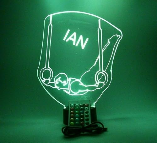 Miniatura 6 de MIRROR MANIA Gymnast - Lámpara de mesa con luz nocturna LED con nombre personalizado grabado para hombre y niño, anillo de gimnasia, regalo de