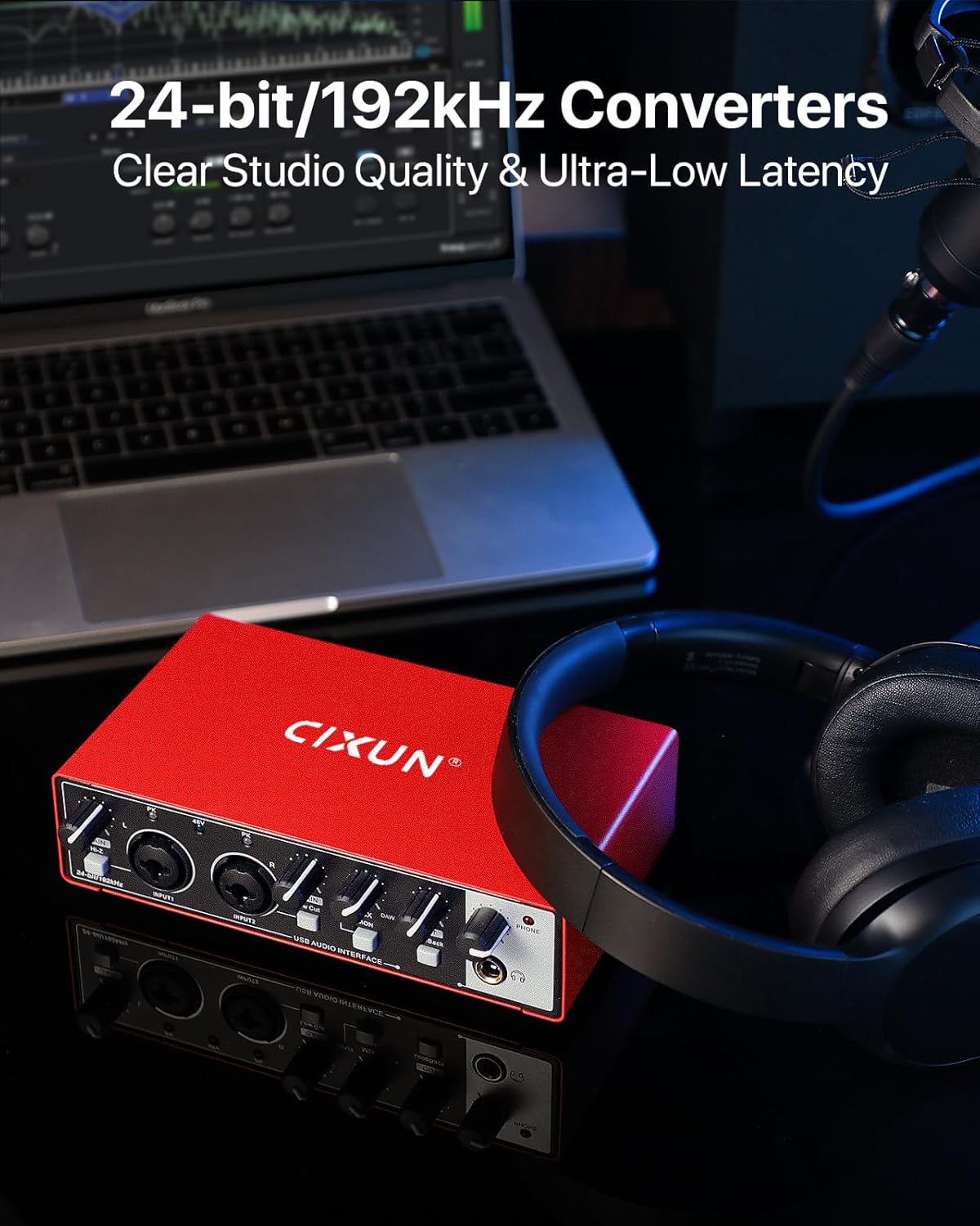 2x2 USB-C Audio Interface for PC/Mac Recording, 24-bit/192kHz, Dual TS/XLR Inputs, +48V Phantom Power, Studio/Podcast/Streaming(Matte Red)