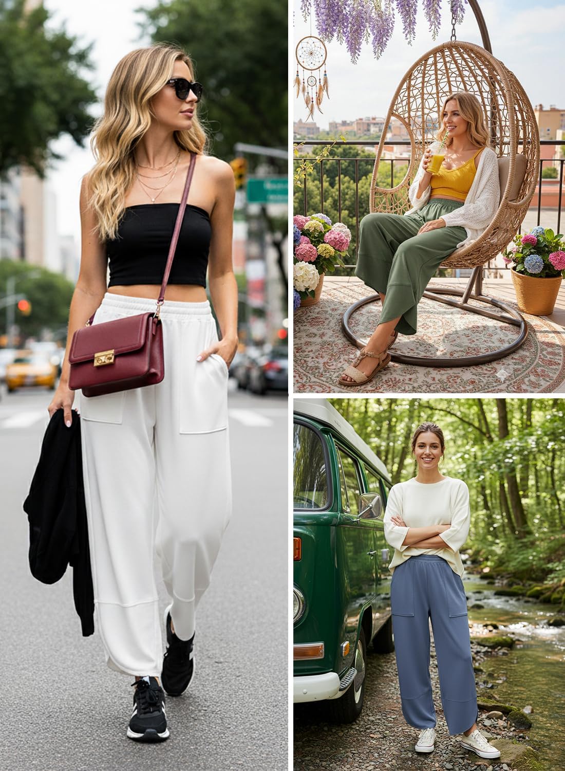 Angerella Womens Baggy Wide Leg Pants High Waisted Casual Lounge Pant Loose Comfy Stretchy Trousers with Pockets - Image 3