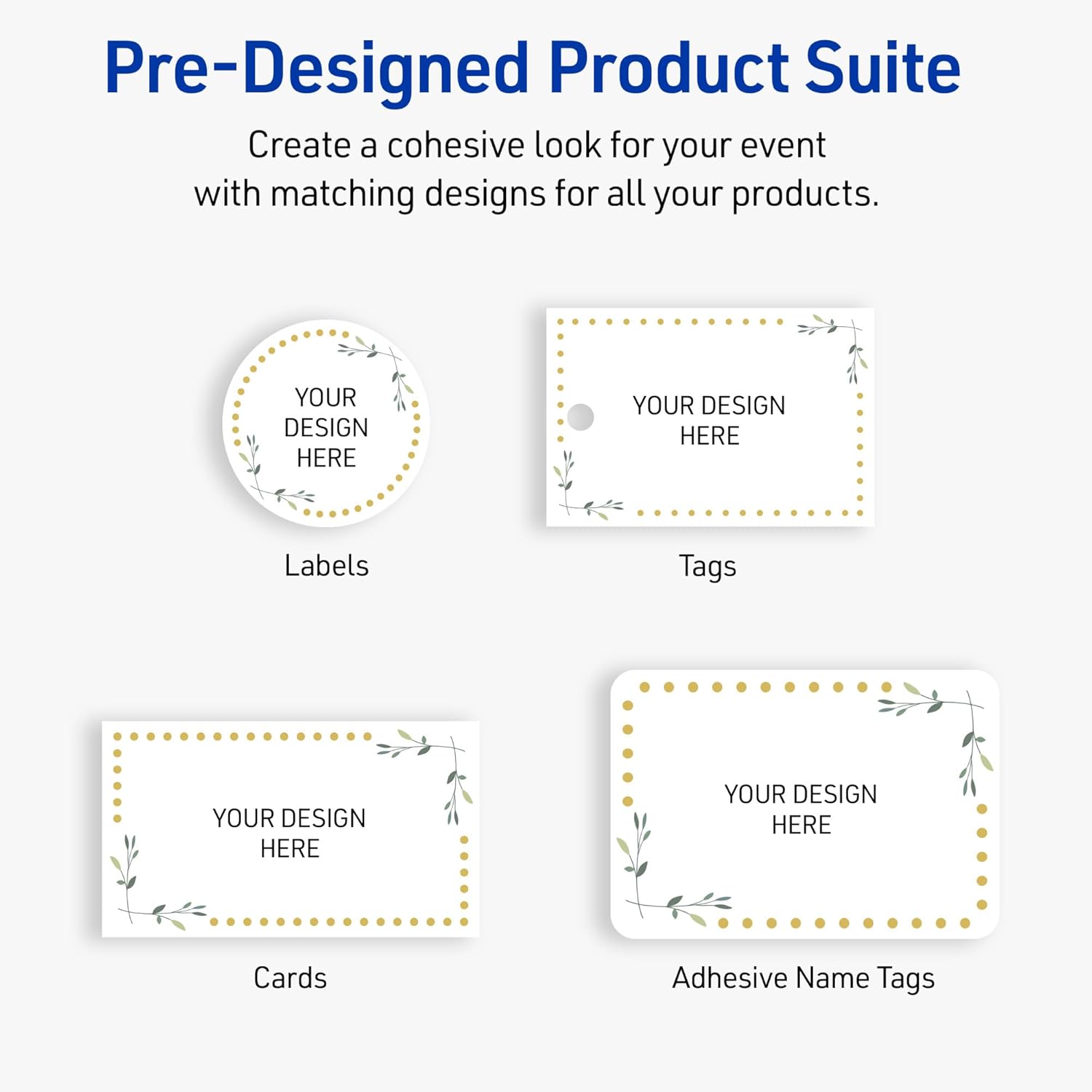 Avery Printable Rectangle Labels, Sure Feed Technology, Green Florals, Gold Dots Design, 1" x 2-5/8", Glossy White, Permanent Adhesive, Laser/Inkjet, 160 Total, Great for Addressing