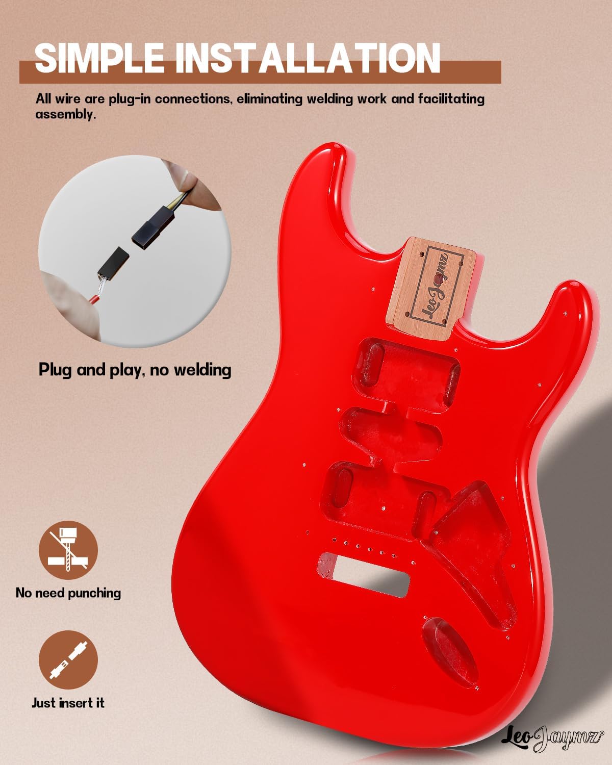 leo jaymz diy st style electric guitar kits,spray-painted mahogany body,laurel wood fingerboard and maple neck, including all components (st-carnival red) (incomplete)