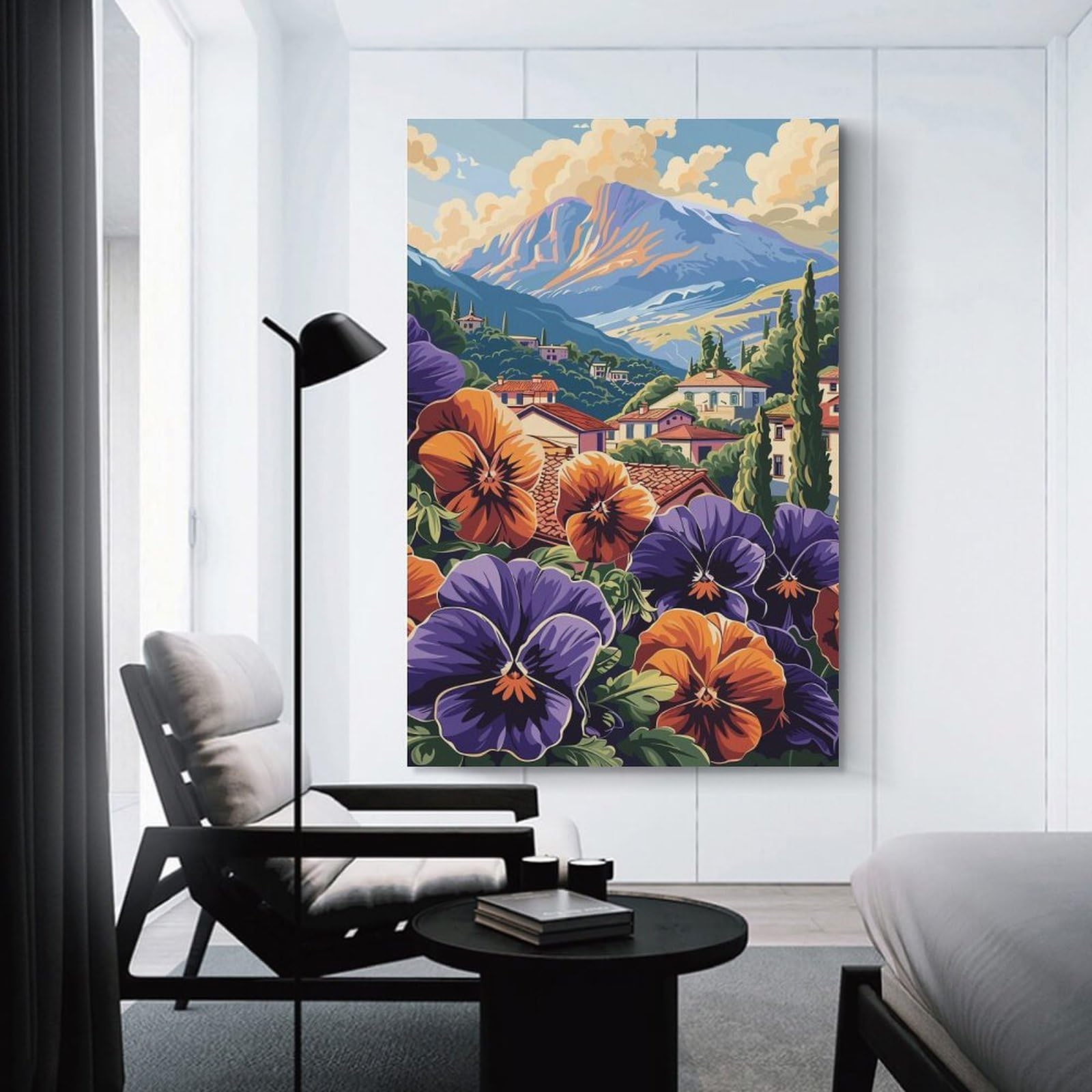 Junmoney Mountain Village Flowers Wall Picture Print, 12x18inch(30x45cm), for Art Walls, Layered Displays Or Homes, Home Wall Art for Statement Displays