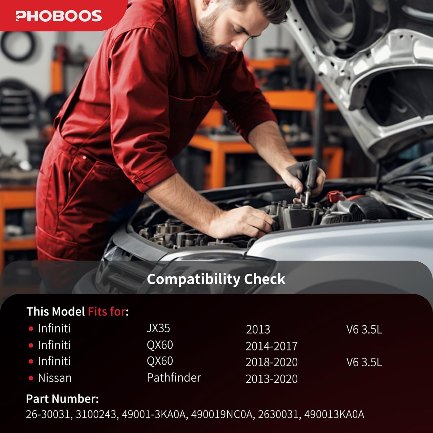 PHOBOOS Hydraulic Power Steering Rack and Pinion Assembly Compatible with Infiniti JX35 2013, QX60 2014-2020 & Nissan Pathfinder 2013-2020, 2.5L 3.5L, New Unit, Direct Fit, Ref. 2630031