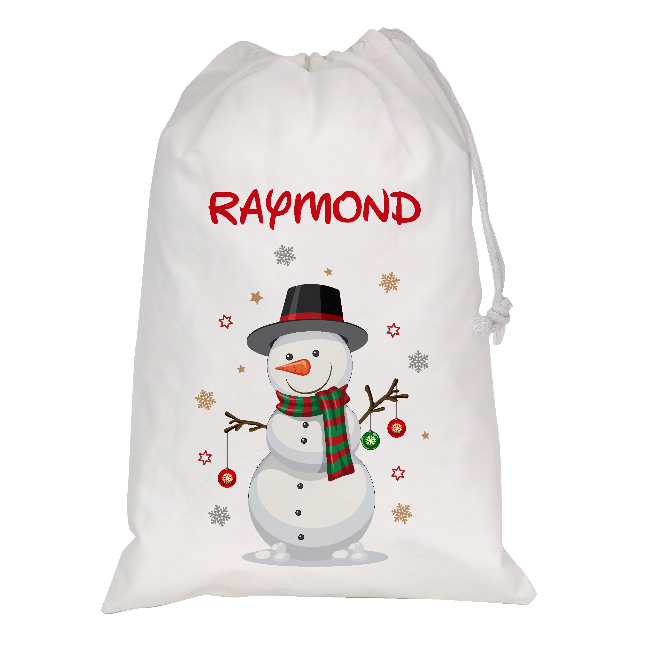 Personalised Christmas Reindeer Santa Gift Bag for Kids & Adults - Festive Large Reusable Sack - Holiday Present Bag (White Sack - Snowman)