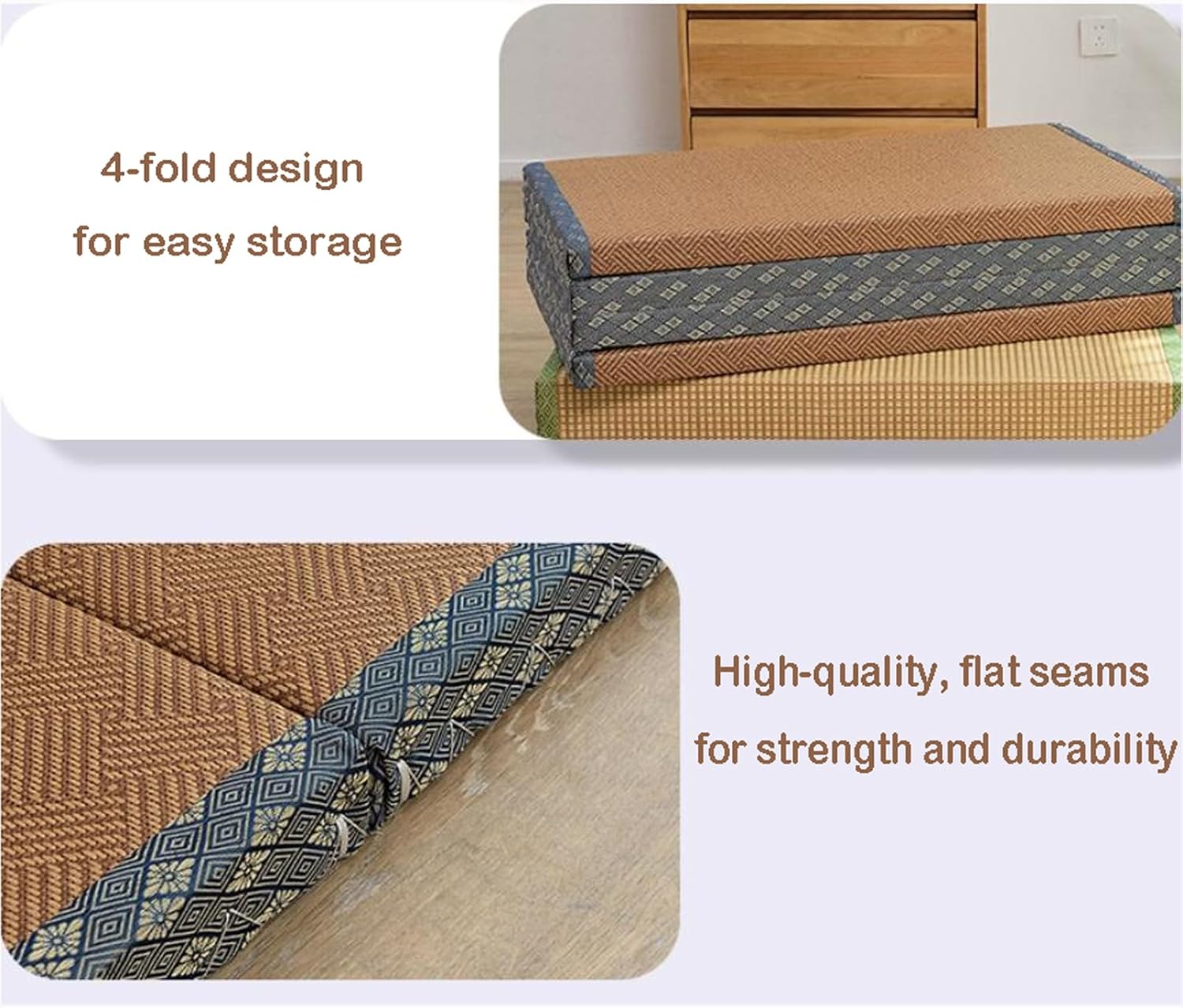 Japanese Tatami Mat Foldable Futon Folding Mattress Brown Rush Grass Floor Mat Mattress Folding Bed Mattress Great for Meditation Yoga Zen Room Japanese Tearoom (60x180cm)
