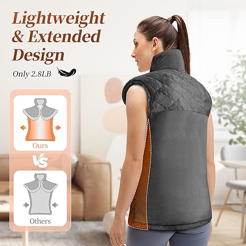 Vista 4 de Almohadilla térmica para cuello, hombros y espalda, almohadilla térmica eléctrica para aliviar el dolor para espalda, grande, 24 x 37 pulgadas