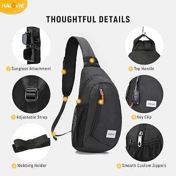 HALOVIE Anti Theft Sling Bag RFID Crossbody Bag Travel Sling Backpack Lightweight Shoulder Chest Bag for Hiking Walking