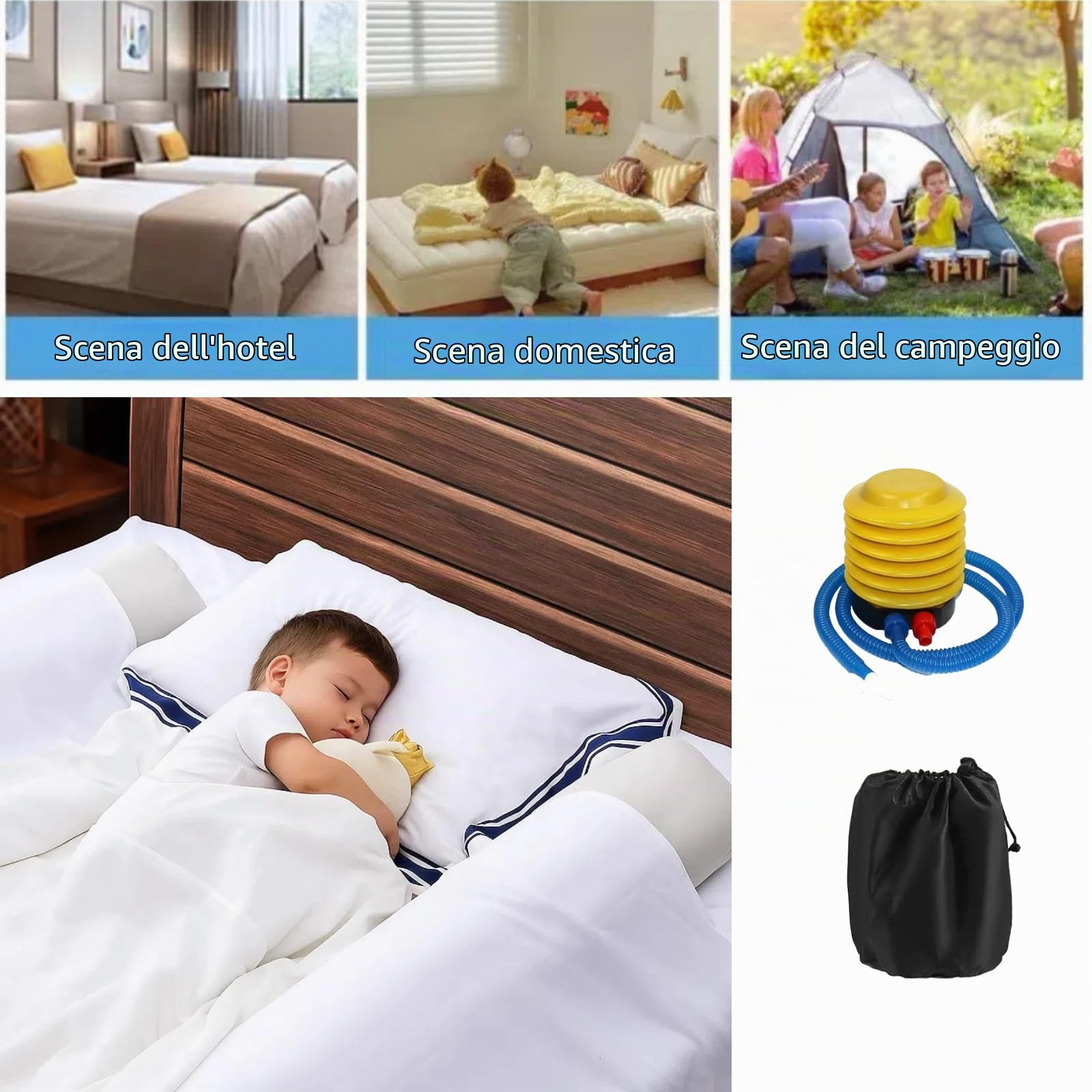 2 protezioni gonfiabili per letto, 120 cm, sicure per bambini e anziani, protezione sicura per letto da viaggio, barriera anti-caduta per lettino, protezione per tutti i letti