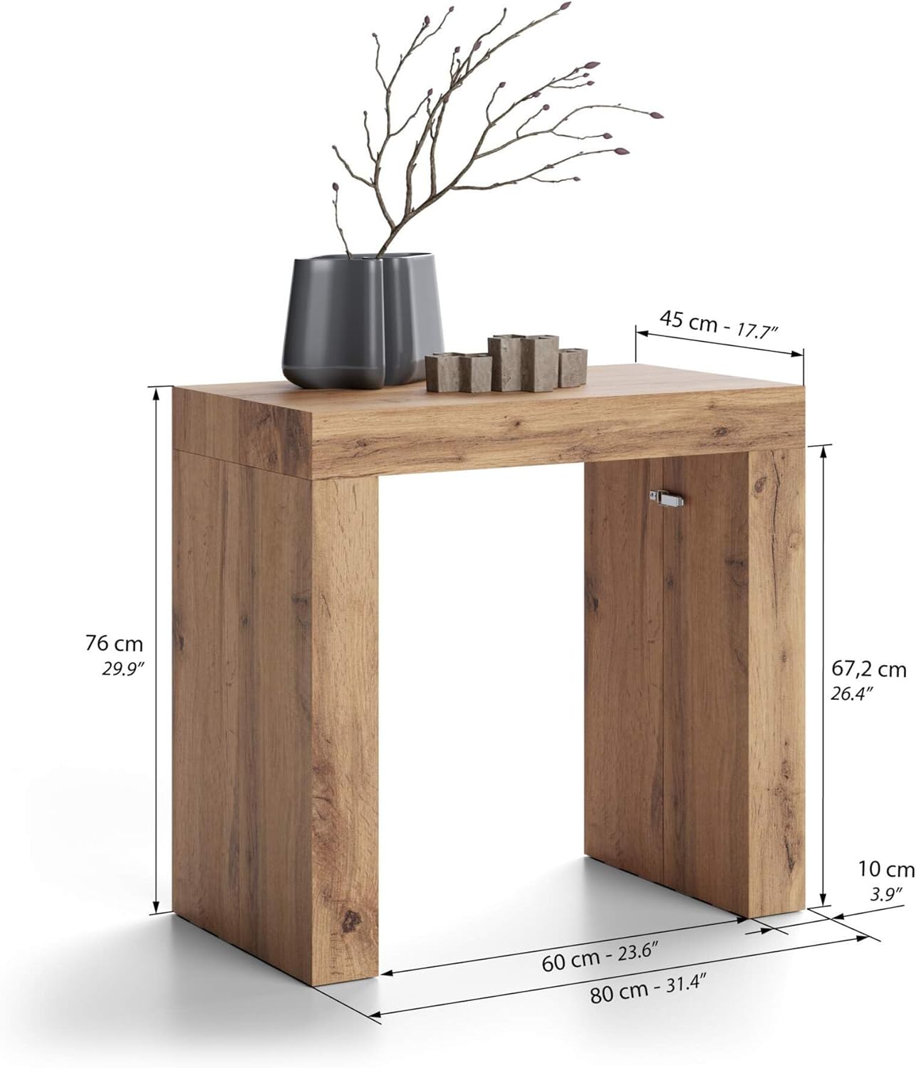 Mobili Fiver, Evolution, Extendable Console Table 17.7(120.1) x31.5 in, Rustic Oak, for 4-12 People, Space Saving Dining Table for Corridor, Entrance, Living Room, Italian Furniture