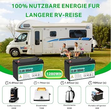 12V 100Ah LiFePO4 Lithium Battery, 1280Wh Lithium Iron Phosphate Battery Built-in 100A Smart BMS Group 31 Batterys 8000+ Deep Cycles & 10-Year Lifespan 4S4P for Solar System, RV, Trolling Motors