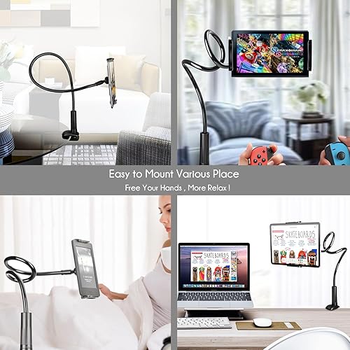 Miniatura 5 de Soporte para teléfono con cuello de cisne  Soporte para Kindle para cama  Soporte flexible de 33 pulgadas con abrazadera de brazo largo para iPhone,