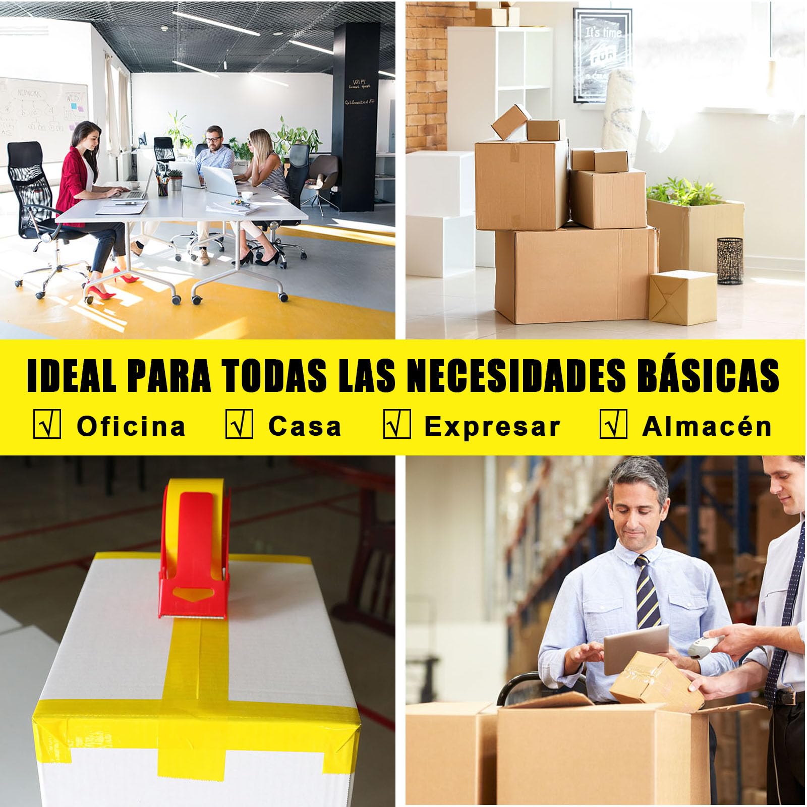BOMEI PACK 3 Rollos 48mmx66m Amarillo Cinta Adhesiva de Embalar para Embalaje de Cajas de Cartón de Envíos y Mudanzas. Precinto para Empaquetados Resistentes