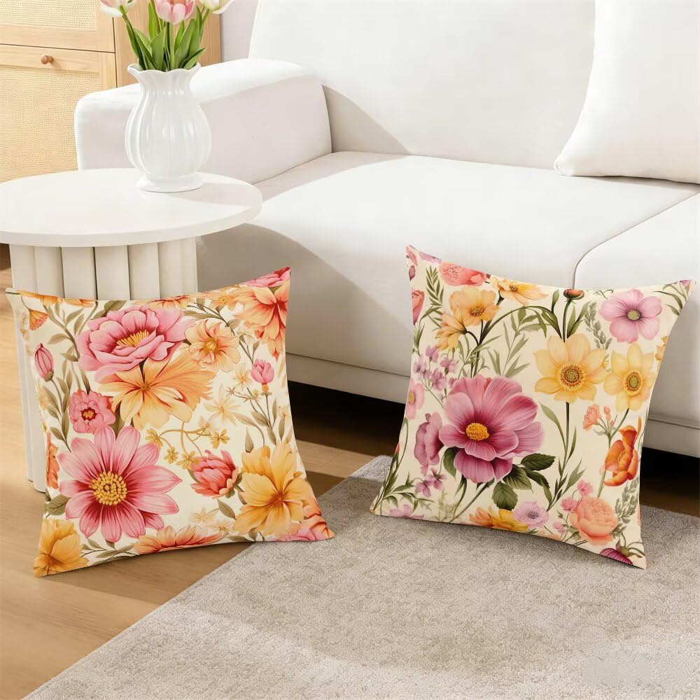 Federe Cuscini Divano 60x60 cm Federe Morbido Copricuscini Fiori in Velluto, 2 Pezzi Copri Cuscini per Divano Pastorale Decorativi Federa Cuscino Primavera per Camera da Letto Soggiorno (IU39)