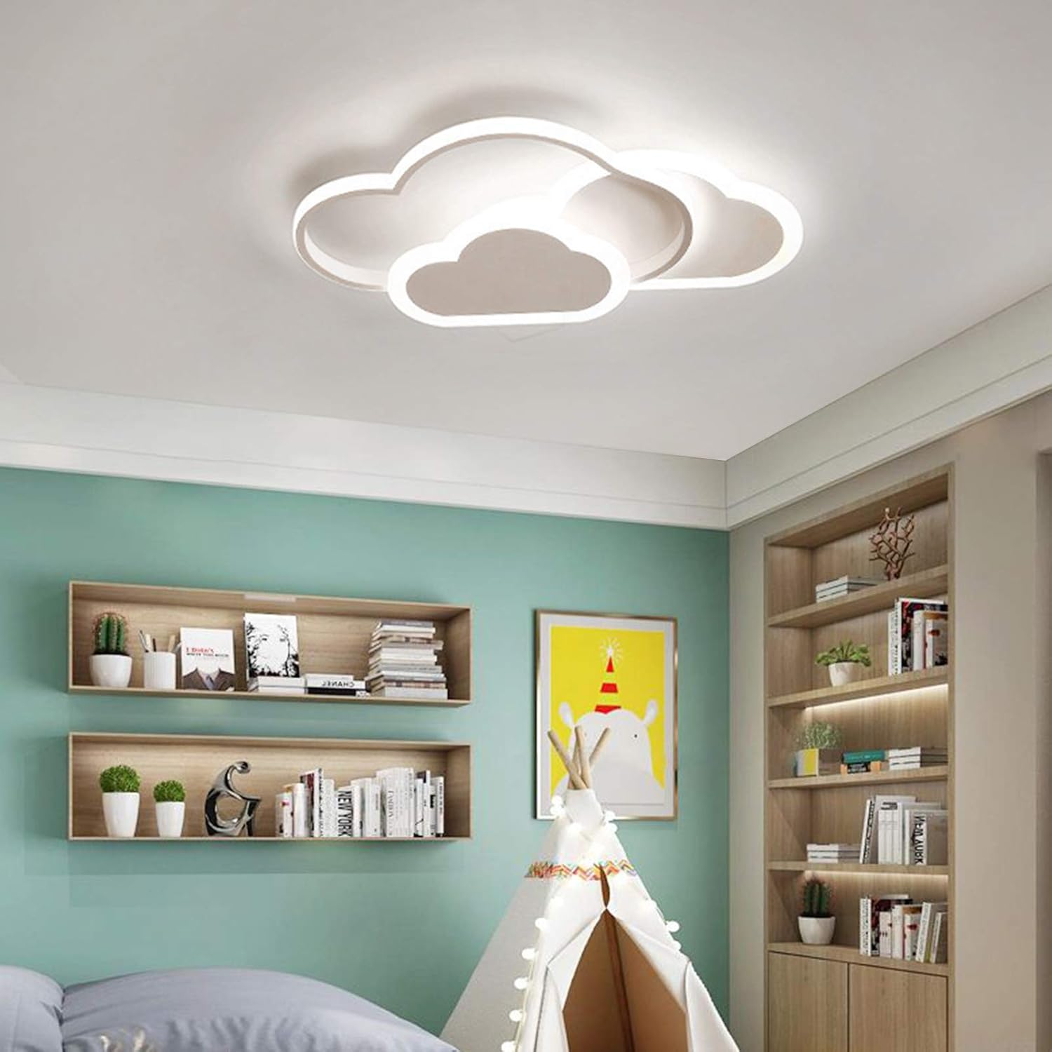 Cloud LED Ceiling Light, Dimmable Cloud Ceiling Light, Living Room Kids Room Light Bedroom Modern Simple Lighting, Boys Girls Room Bedroom Creative Cartoon Ceiling Lighting Fixtures (42W, White)