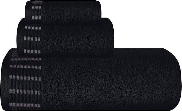 BELIZZI HOME Ultra Soft 3 Pack Cotton Towel Set, Contains a Bath Towels 28x55 inch, a Hand Towels 16x24 inch & a Wash Cloths 12x12 inch, Ideal Everyday use, Compact & Lightweight - Black