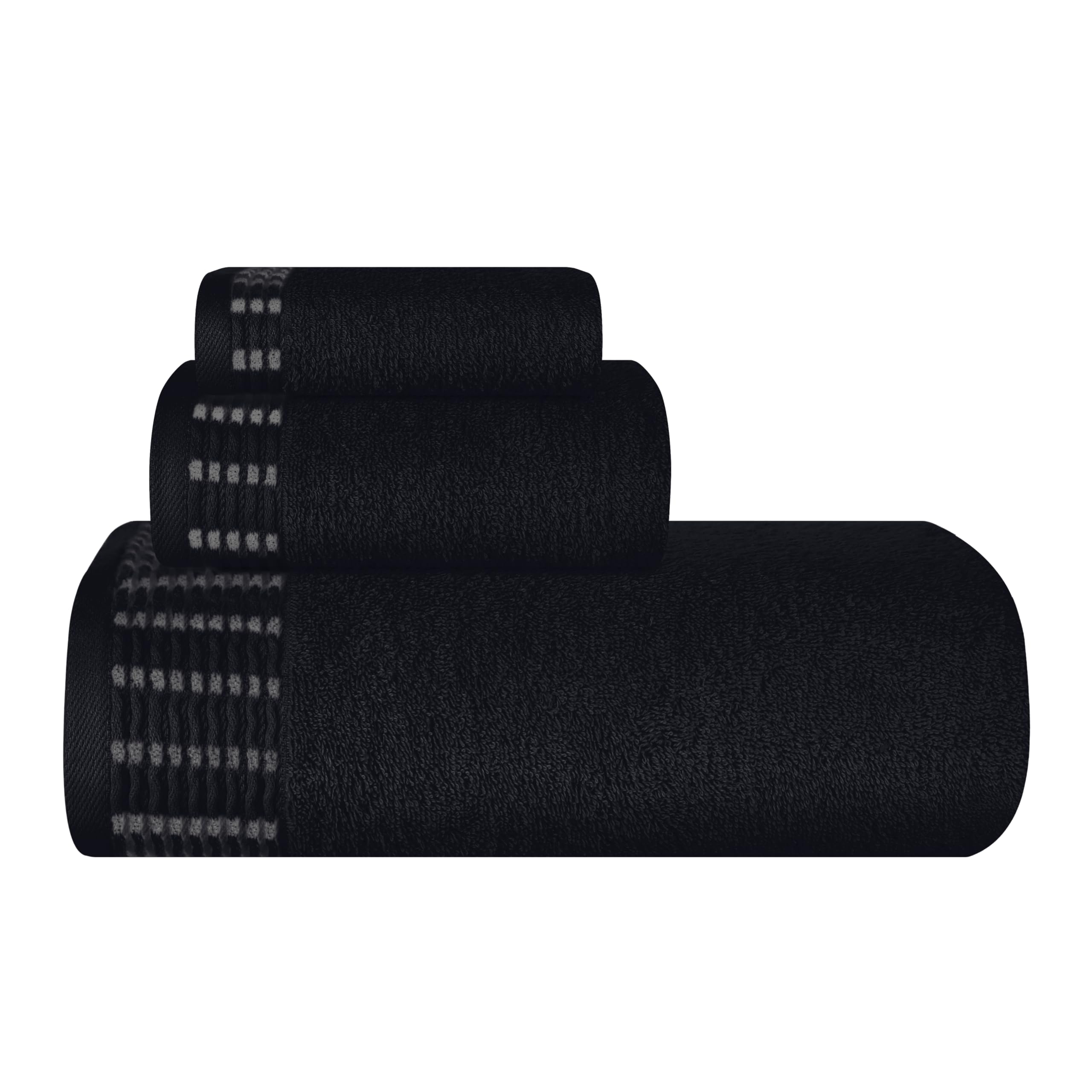 Ultra Soft 3er-Pack Baumwoll-Handtuch-Set, enthält a übergroße Badetücher 70 x 140 cm, a Handtücher 40 x 60 cm und a Waschbetten 30 x 30 cm, Schwarz