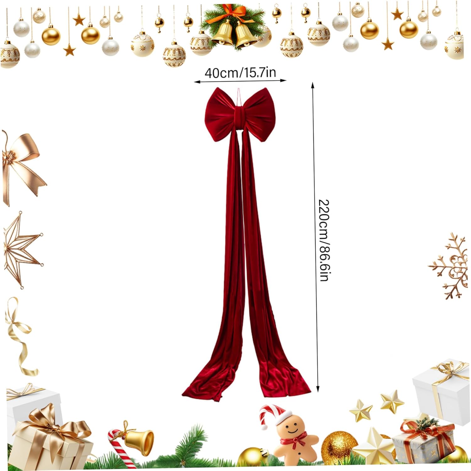 Christmas Tree Topper Bow, 87 Inch Extra Large Red Velvet Bows for Home Christmas Tree Toppers Wreath Wall Room Party Holiday Decor Supplies, Velvet Bows for