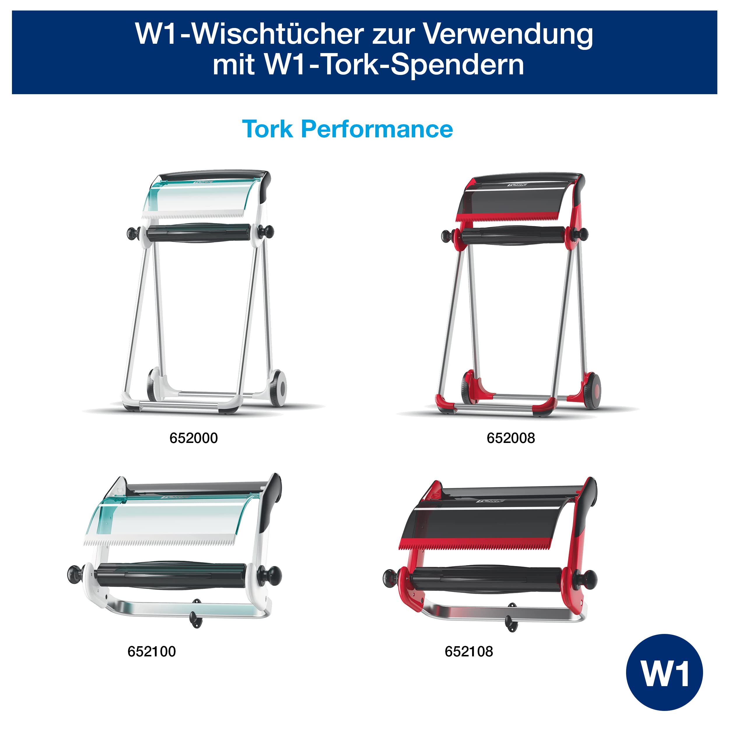Tork 130050 Starke Mehrzweck Papierwischtücher für W1 Bodenständer- und Wandhalter-System / 2-lagige Papierrolle in Blau / Premium Qualität / 1 x 510 m