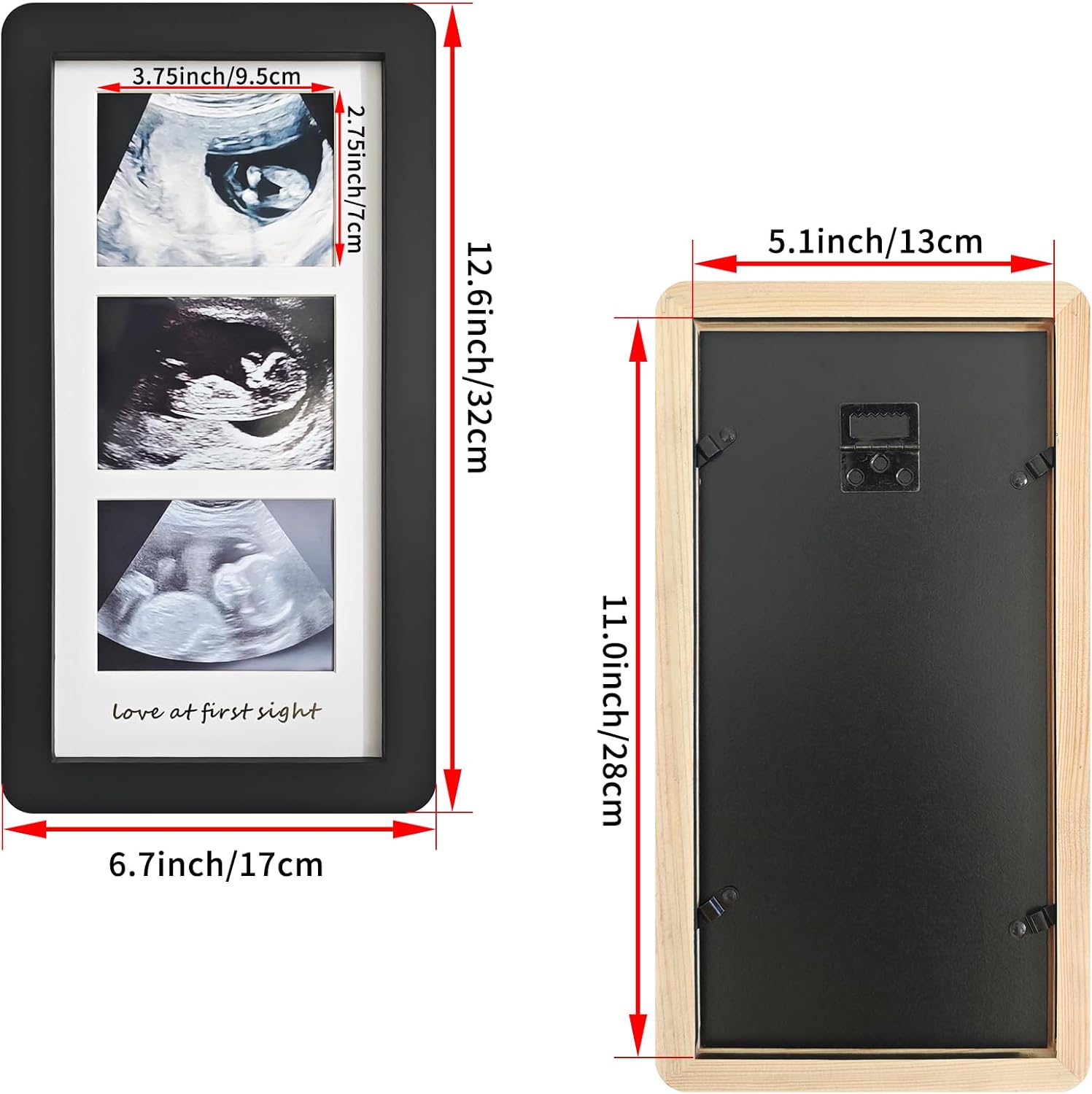 Love at First Sight Ultrasound Picture Frames,Triple Ultrasound Picture Frames,Sonogram Picture Frame 3 Photos,Pregnancy Announcements (Black) - Image 4