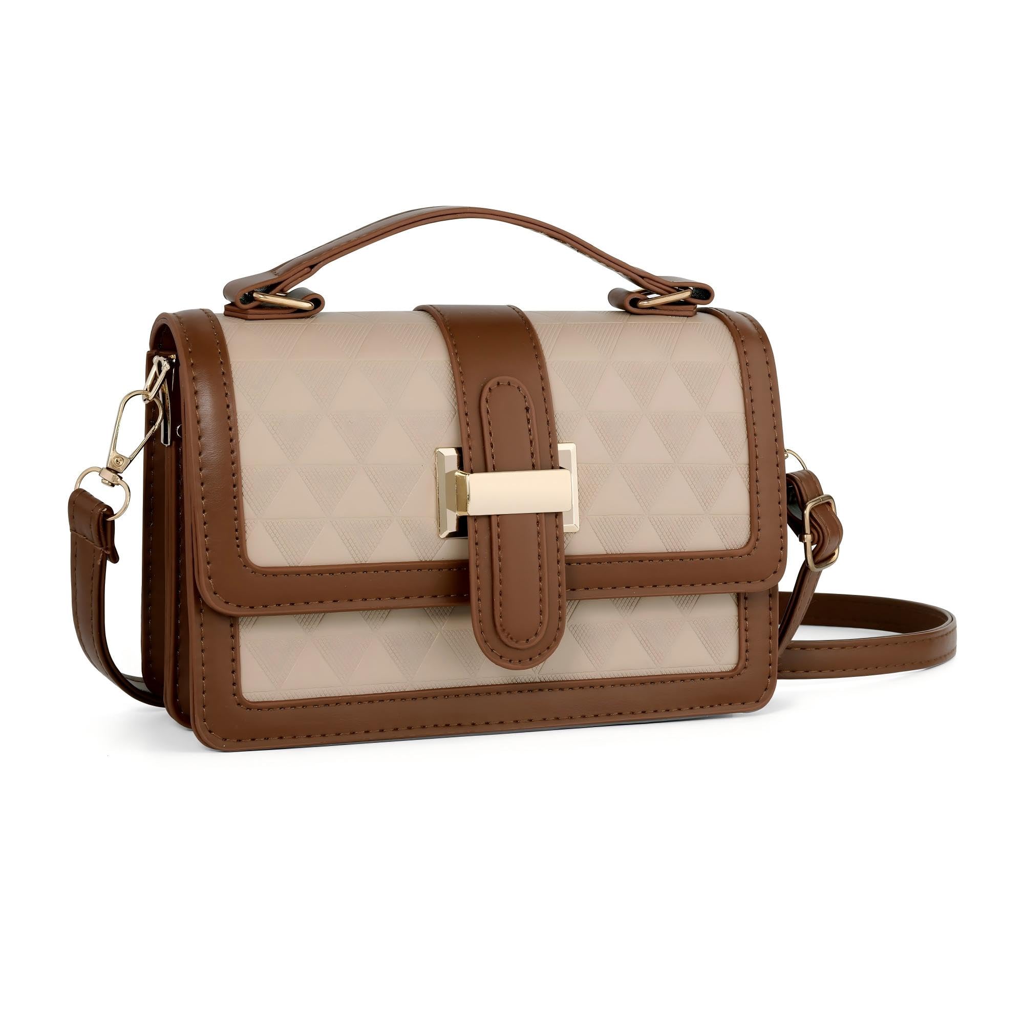 CHIC DIARY Kleine Umhängetasche Damen Citytasche Schultertasche mit Magnetverschluss Damentasche Beige-Braun Crossbody Tasche aus PU Leder