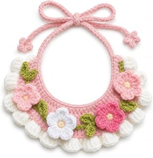 Floral Crocheted Pet Bib, Pink | Drawstring Closure, Small Pet , Pet Dressing Events, For Pet Photographers