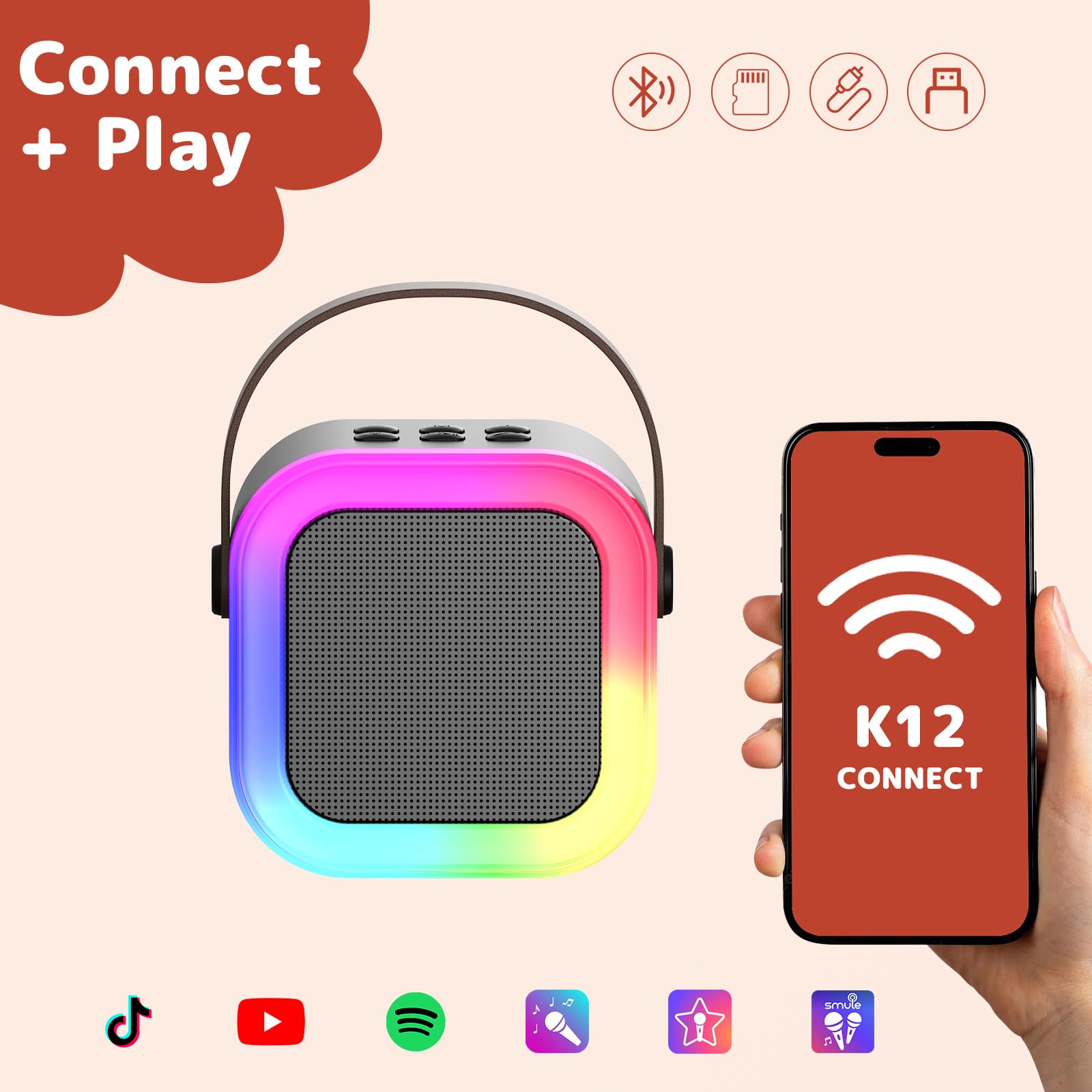 Fede Karaoke per Bambini, Regalo Bambina 3-12 Anni Microfono Bambini Giochi Regali Bambina 3-12 Anni Karaoke con 2 Microfono Bluetooth Giocattoli Regalo Bambino 3-12 Anni