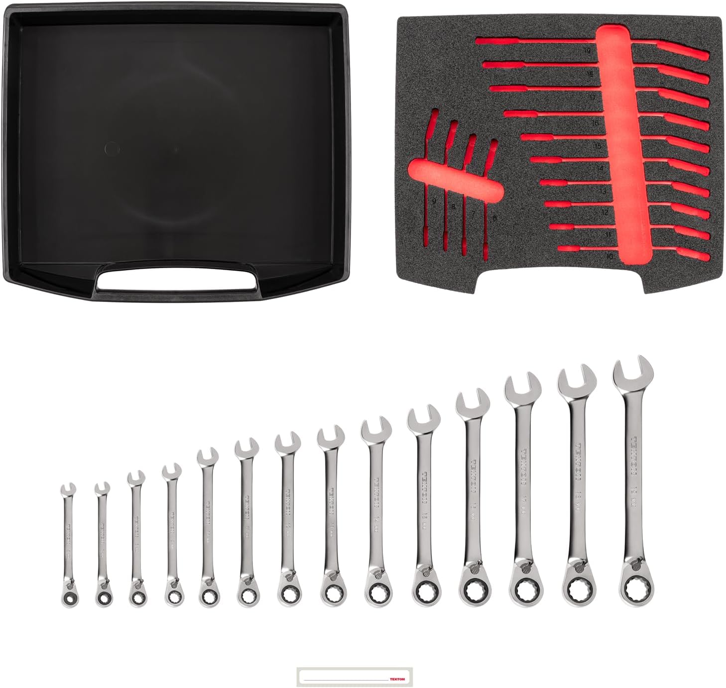 TEKTON Ratcheting Combination Wrench Set, Drawer/Rack, 14-pc. 6–19 mm | OLB94204