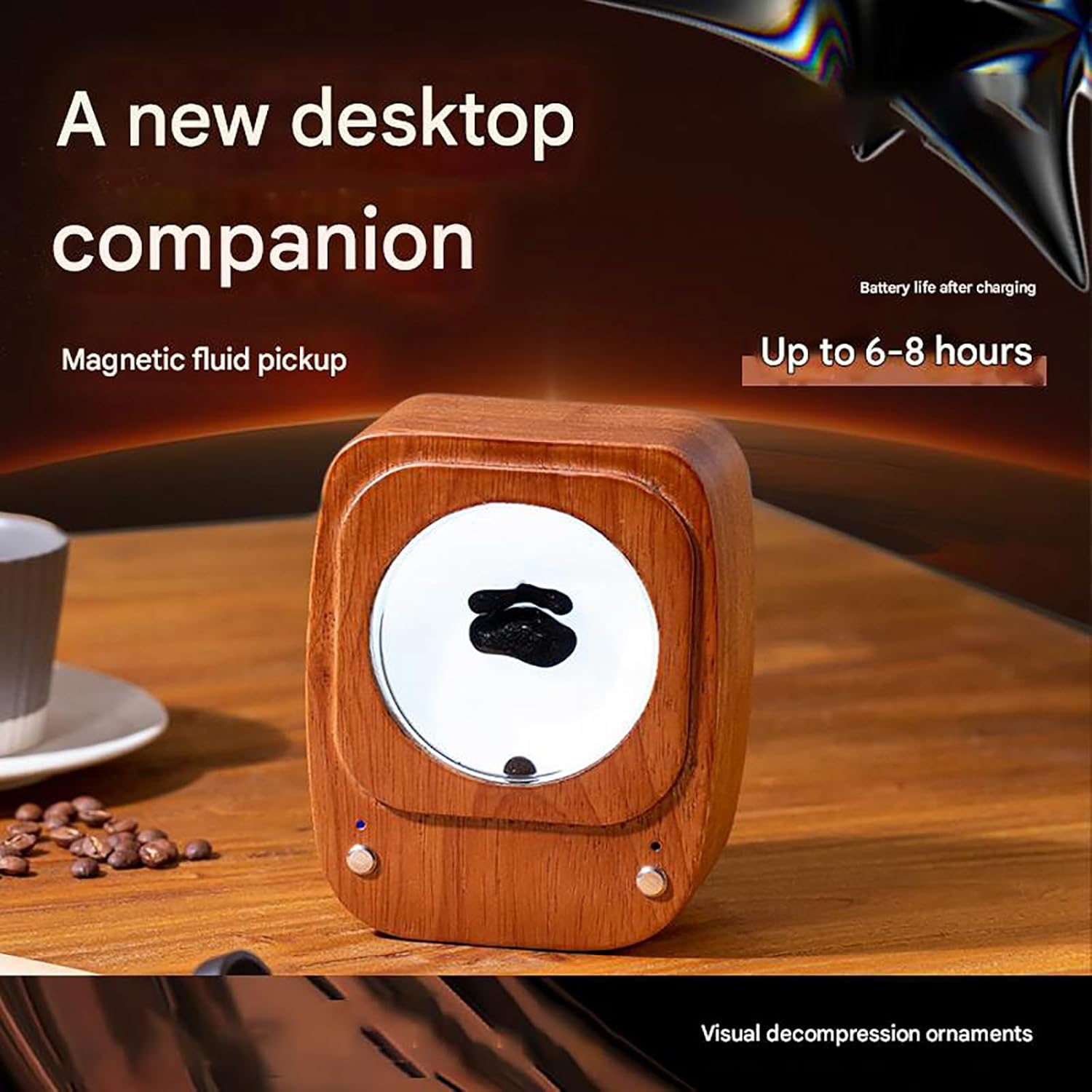 Ferrofluid Music Visualizer, Walnut-Colored Casing, Ferrofluid Speaker Music Mate, Symbiote in a Bottle, for Table, Bedroom, Office, Study, Science Gadget