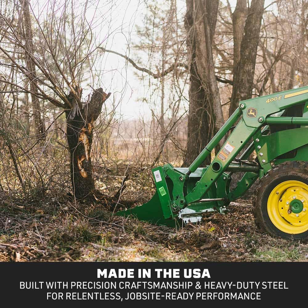 Titan Attachments USA Made Extreme Stump Bucket, Fits John Deere Hook & Pin Tractors, Heavy-Duty Tree Stump Remover, Serrated Leading Edge with Replaceable Teeth, Green Tractor Accessories