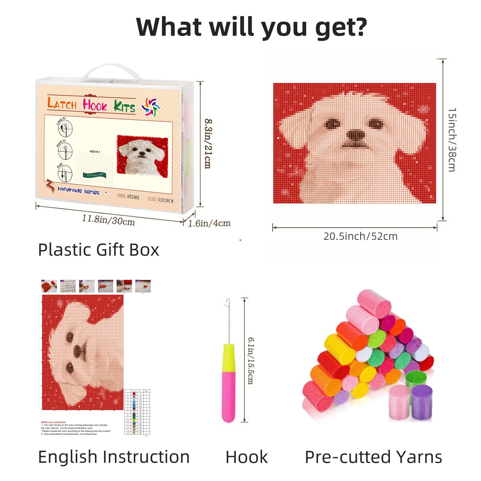 Latch Hook Rug Kit for Adults Merry Christmas Maltese Dog Pre-Printed Handmade Carpet Crochet Yarn Craft DIY Hook and Latch Door Mat Tapestry Home Floor Decoration 52x38cm(12)