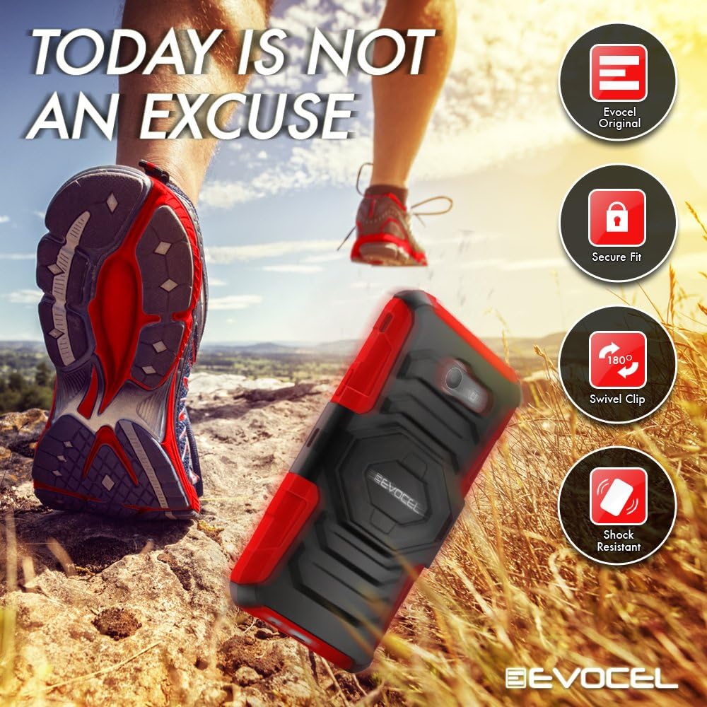 Galaxy J7 (2017) / J7 Prime / J7 V 2017 Case, Evocel [New Generation Series] Belt Clip Holster, Kickstand, & Dual Layer for Galaxy Halo (I8520), J7 Perx, J7 Sky Pro, SM-J727, Red