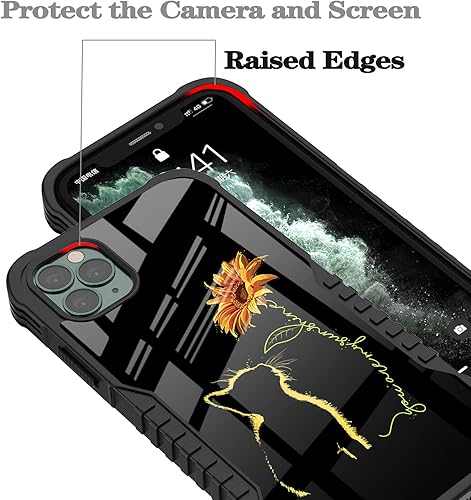 Miniatura 4 de LANJINDENG Funda compatible con iPhone 15 Pro Max, diseño de girasol de gato, para mujeres y niñas, cuerpo completo, a prueba de golpes,