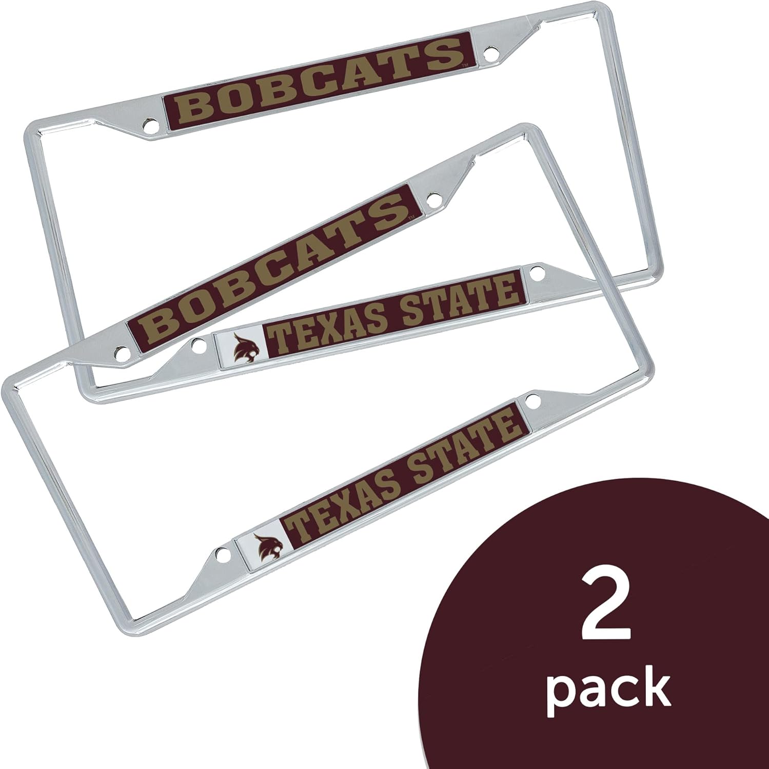 Desert Cactus Texas State University Car Accessories Metal License Plate Frame for Front or Rear of Car (Mascot 2 Pack)