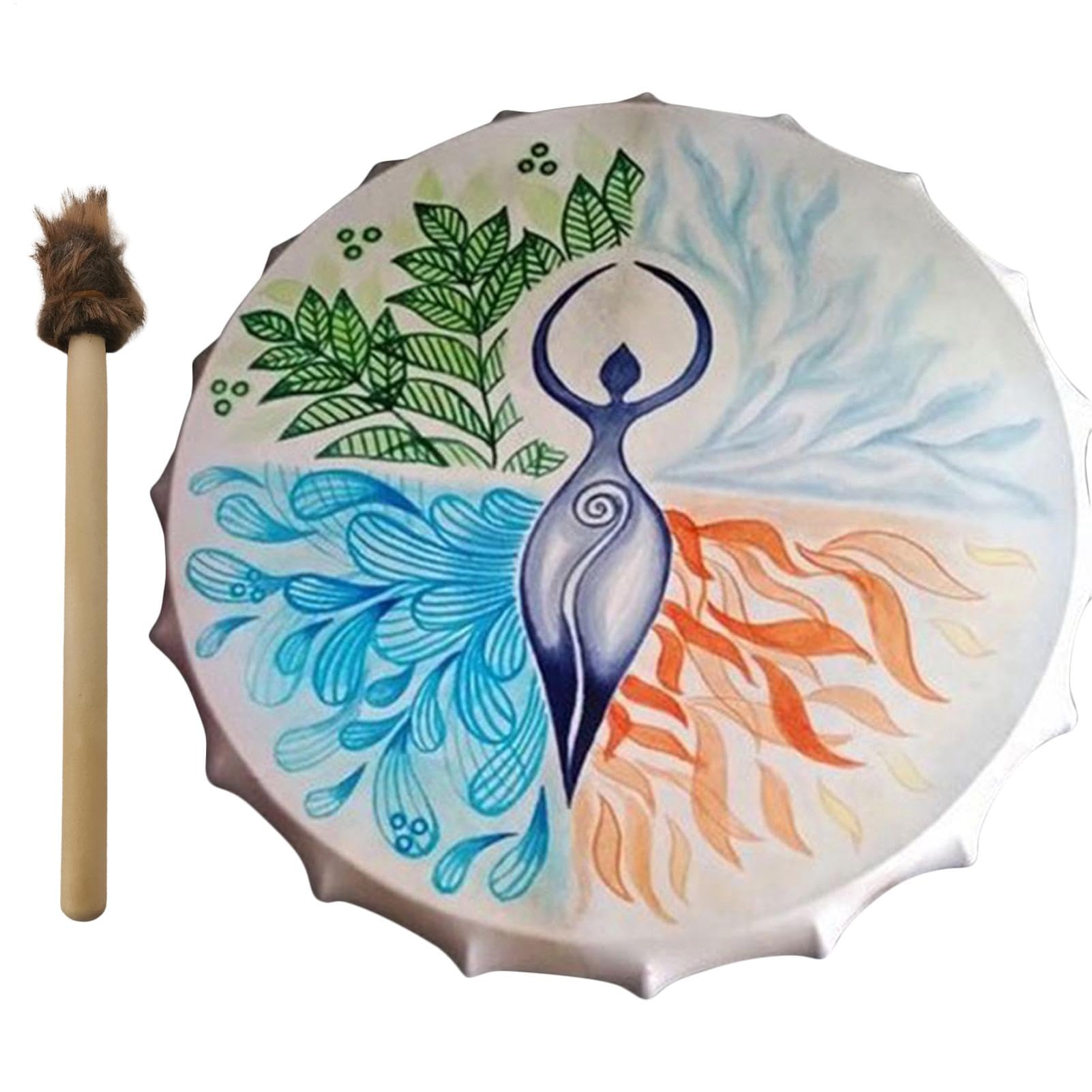 Schamanentrommel mit Drumstick, Göttin, spirituelle Musik, Baum-des-Lebens-Dekoration, handgefertigt, schamanische Trommel, Symbol der sibirischen Trommelgeist-Musik für Zuhause, 25 x 5 cm