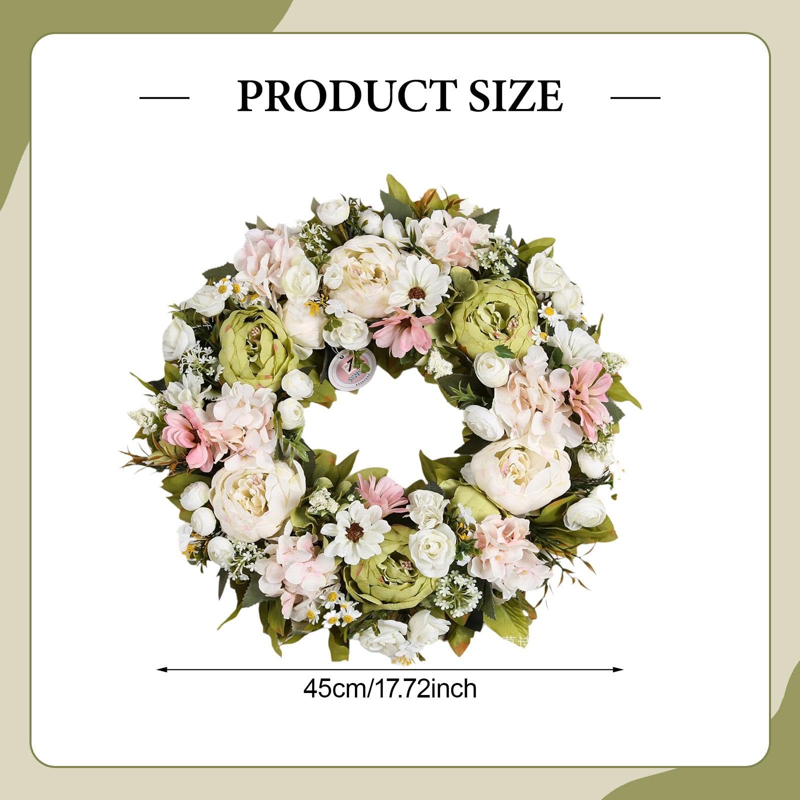 Ghirlanda Floreale Da 45 Cm (18 Pollici) con Foglie Peonie, Ideale per Decorare Un Ufficio O per Feste.