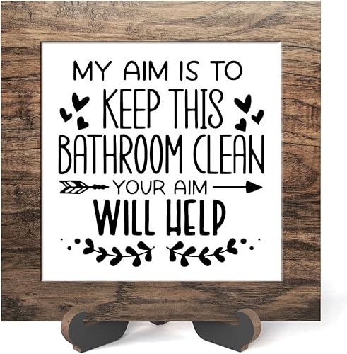 Letrero de madera con soporte, letrero de madera para baño, decoración de inodoro, placa de madera inspiradora decoración para la salud mental