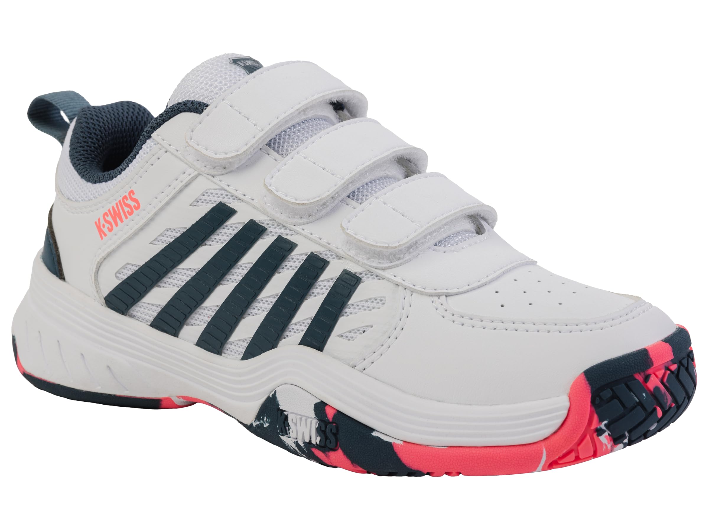 K-Swiss Court Express 2 Strap Tennis Shoe, White/Stargazer/Neon Blaze, 28.5 EU / 10.5 UK
