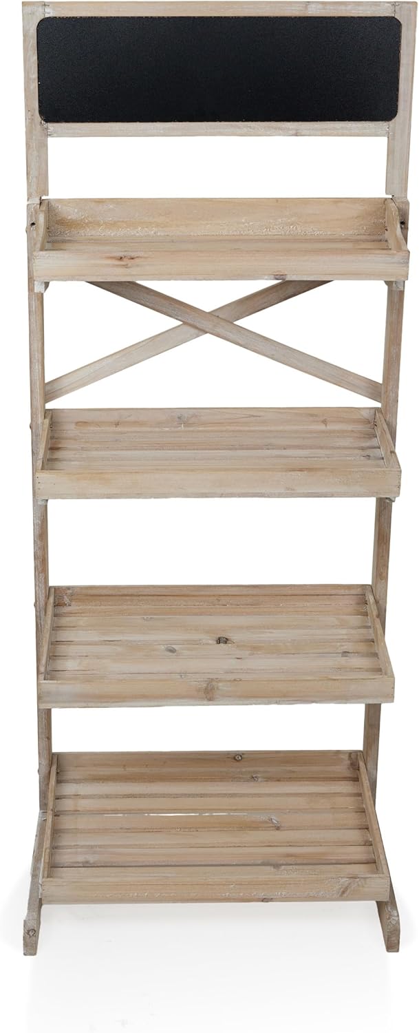 Alpine Corporation MBB164 Wood 4-Tier Storage Organizer with Chalkboard, Rustic Wooden Display Rack for Books, Plants, Decor