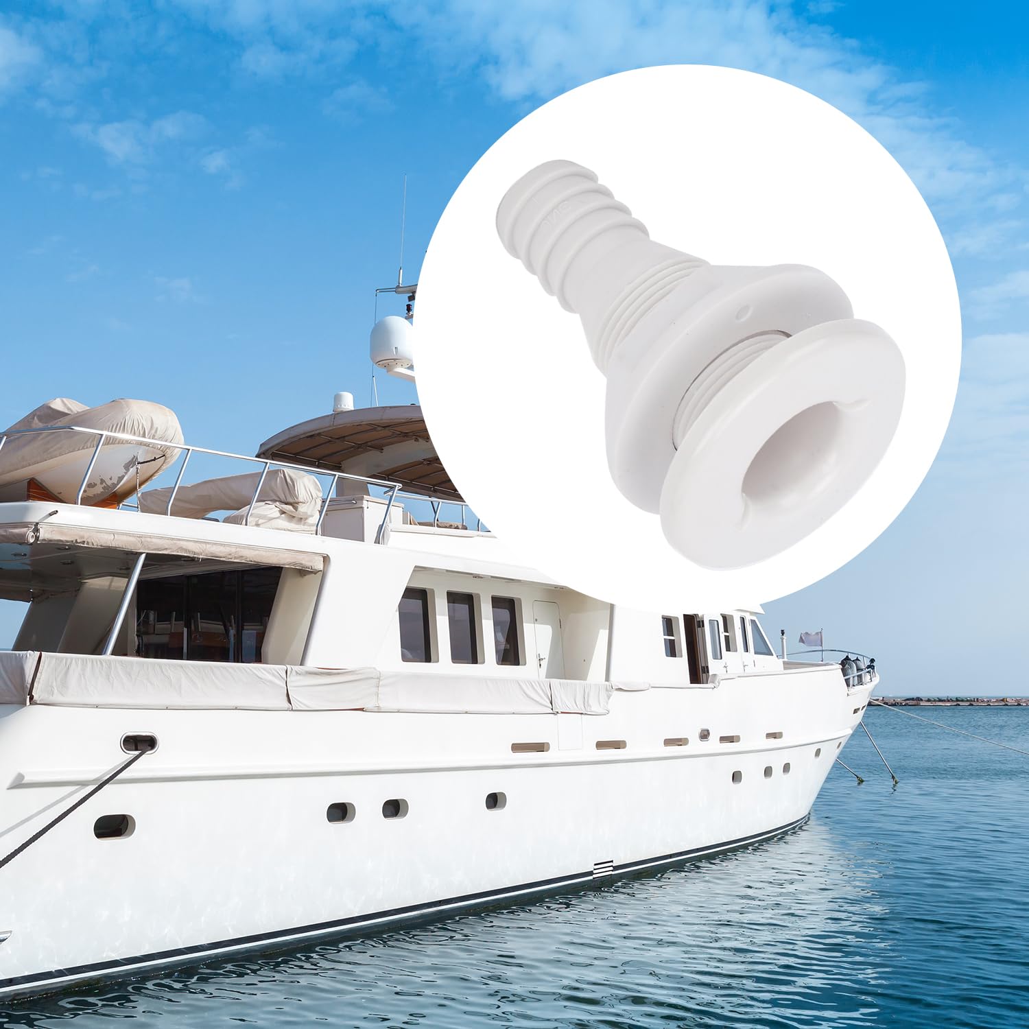 Tissting Raccord de Coque Droit Marin à Travers la Coque 1in 93mm en Plastique ABS Sortie de Vidange d'eau Tuyau de Vanne de Plomberie à Travers Le Connecteur de Vidange pour Bateau, Yachts