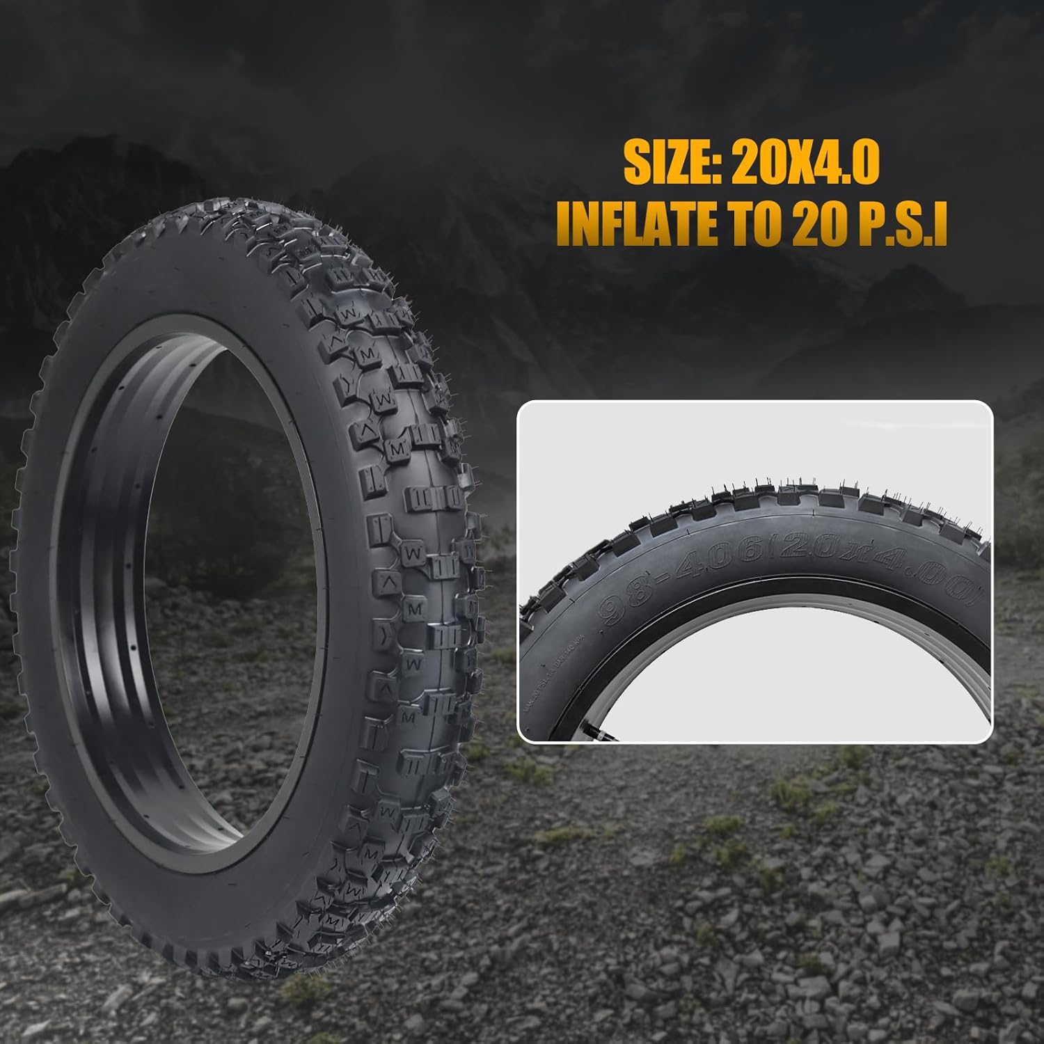 20x4.0 E-Bike Tires, Heavy Duty Folding Mountain Bicycle Tire Replacement, MTB Snow Bike Tire thumbnail