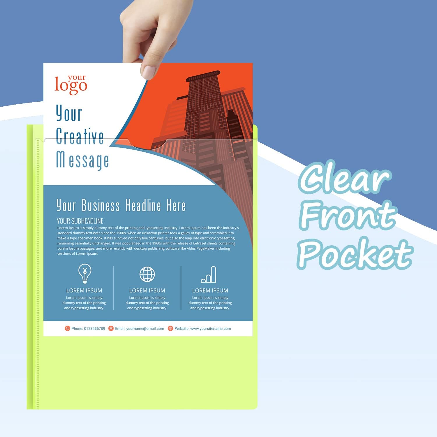 Heavy Duty Plastic Folders with Clear Front Pocket and 3 Prongs - Assorted Colors, Letter Size, 18 Pack