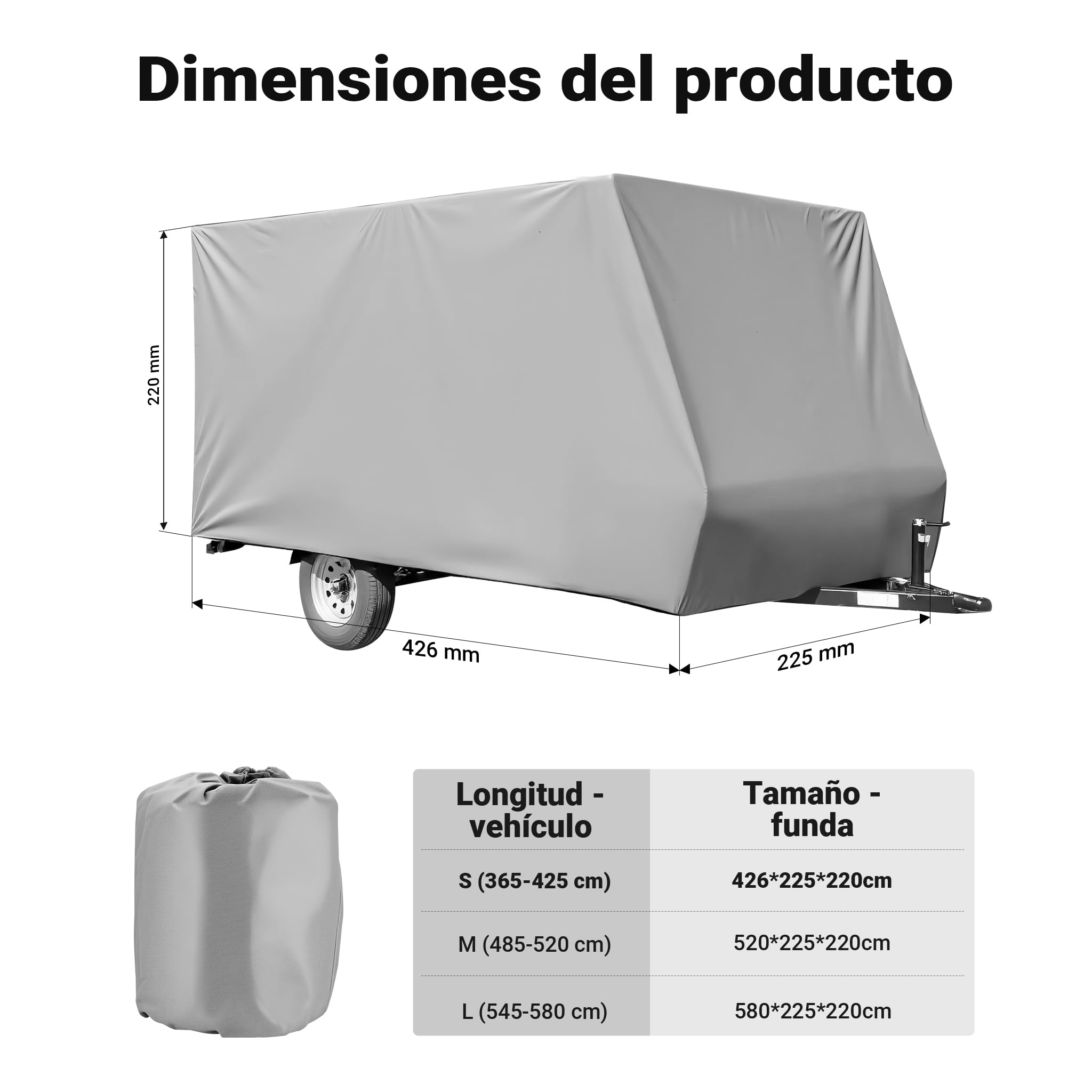 Cubierta Protectora para caravanas remolques 426x225x220cm S Lona Cobertura Toldo protección Funda