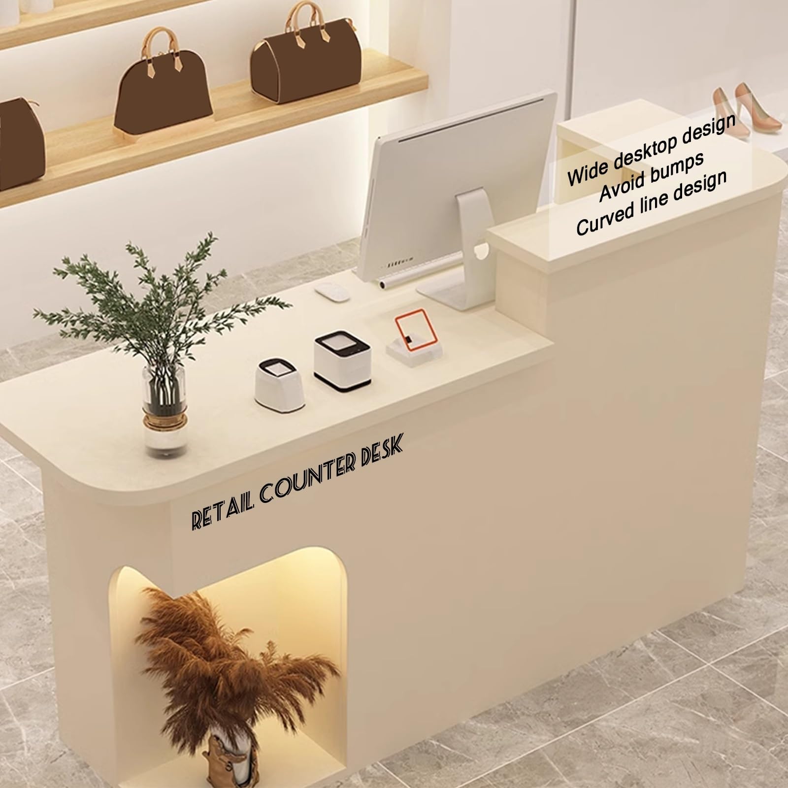 Schreibtisch für Büro und Einzelhandel, geräumige Kasse, für Salon und Bekleidungsgeschäft, links, 80 x 50 x 104,9 cm, modernes Design, langlebig und stilvoll, Weiß