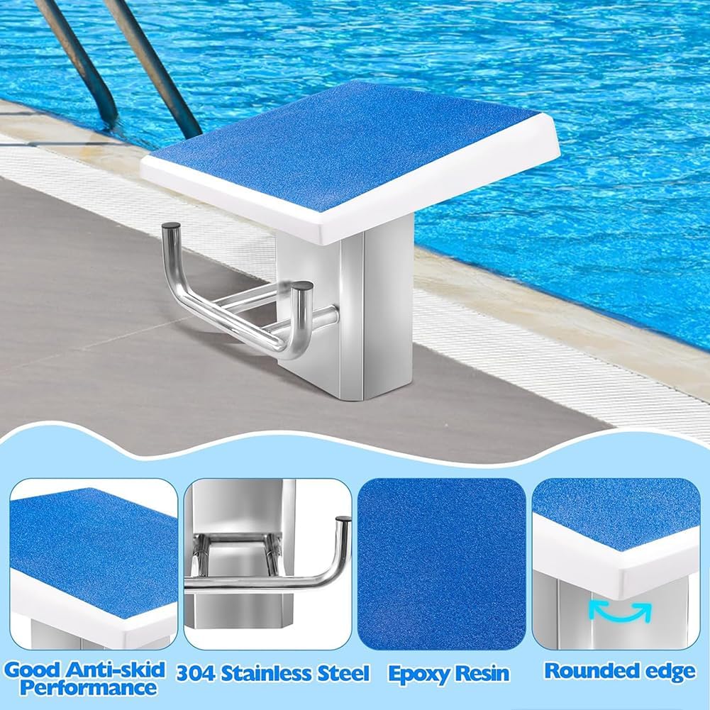 High Load-Bearing Pool Diving Platform, Non-Slip Diving Board with Steel Base, Standard 15° Tilt Swimming Jumping Board for Competition & Training