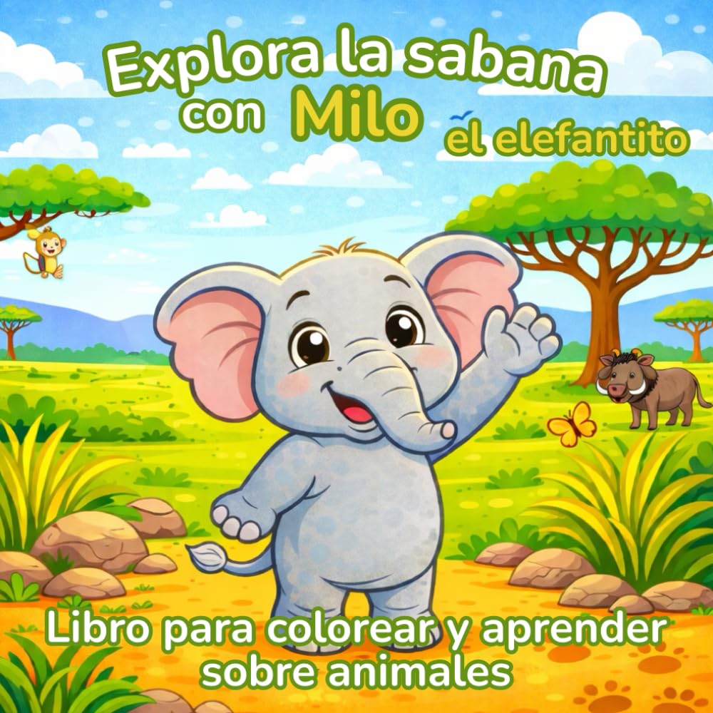 Libro para colorear y aprender sobre animales: Explora la sabana con Milo