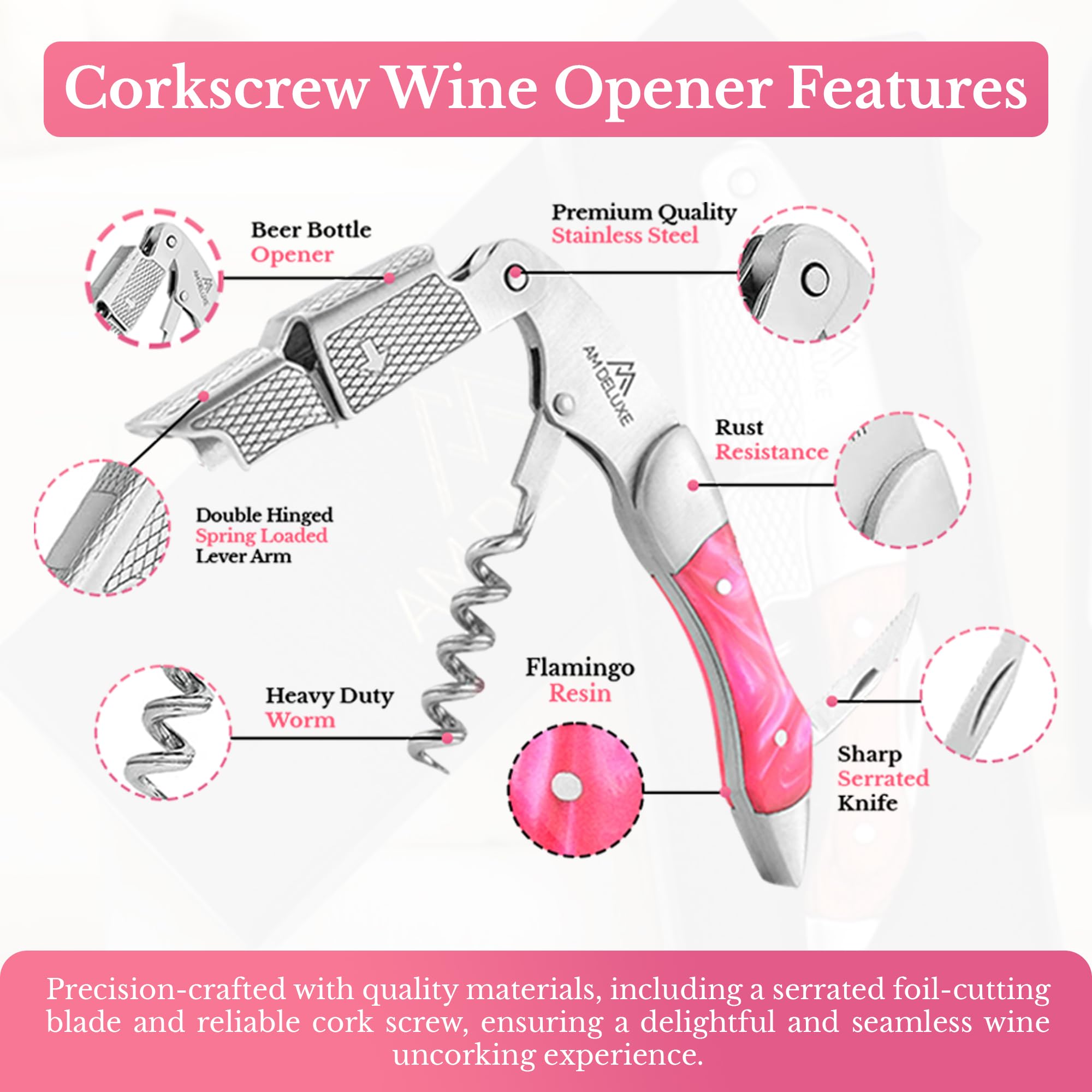 Sacacorchos para camareros, llave de vino para camareros, incrustaciones de acero inoxidable y resina, cortador de papel de aluminio dentado, abridor de botellas de vino de tornillo de